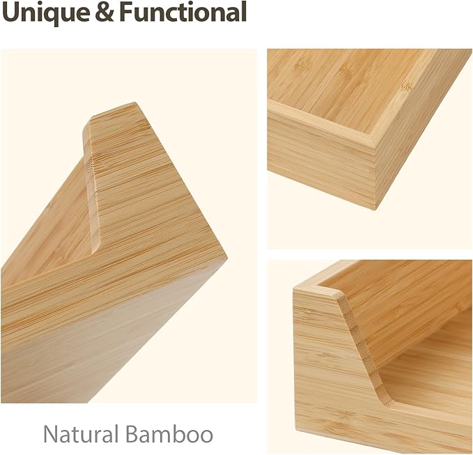 Bamboo Napkin Holder, 7.36" x 7.36" x 2.16" Napkin Holder for Table with Large Side Opening for Easy Access, Large Storage Square Napkin Dispenser, Home Kitchen Dining Tabletop Decor