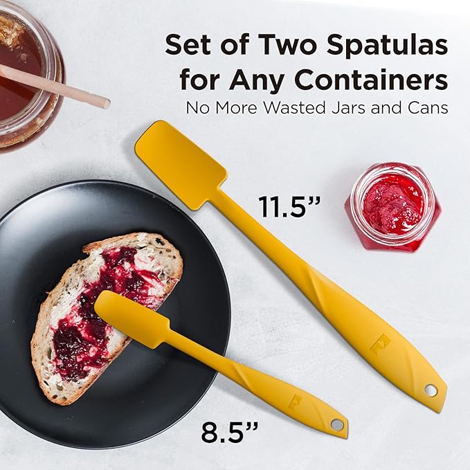 Kitchen Mama WaltzGrip Platinum Silicone Jar and Can Spatula Utensil Set: Heat-Resistant, Nonstick Scraper, Scooping, Perfect for Smoothies, Jam, Cream, Butter, Dishwasher Cooking Gadget (Yellow)