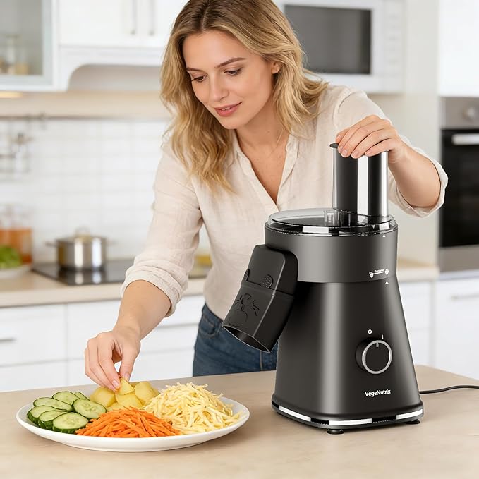 Electric Cheese Grater Salad Shooter, 6-In-1 Electric Slicer For Home Kitchen,One-Touch Easy Control,With Safety Push Bar Cheese Grater Electric For Zucchini,Cheese,Vegetable