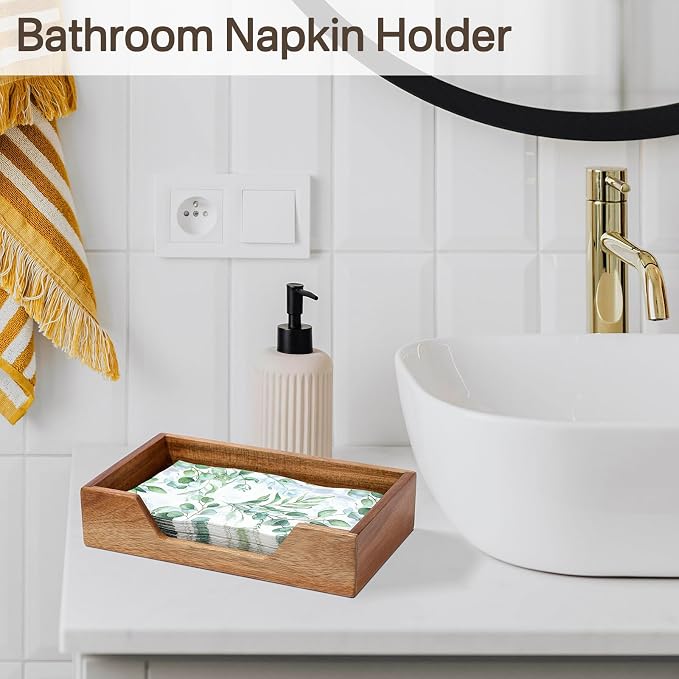 Guest Towel Napkin Holder, Disposable Hand Towel Holder for Bathroom, Wooden Guest Towel Holder Tray with Big Side Opening, Rectangular Farmhouse Cocktail Napkin Holder, Kitchen Dining Tabletop Decor