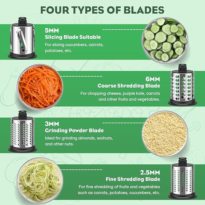 Stainless Steel Slicer Shredder Attachment for KitchenAid Stand Mixer, Includes Cheese Grater,Grinding Powder,Vegetable Slicer Shredder for KitchenAid cheese grater attachments with 4 Blades by HOZODO