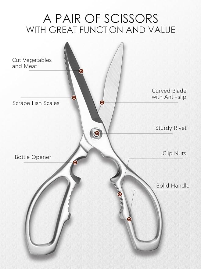 Kitchen Scissors, Forged Stainless Steel Heavy Duty Kitchen Shears, Dishwasher Safe Cooking Scissors for Meat, Poultry & Vegetables