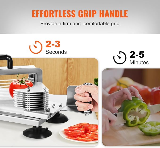 VEVOR Commercial Tomato Slicer, 3/16 inch Tomato Cutter Slicer, Stainless Steel Heavy Duty Tomato Slicer Machine, Manual Tomato Slicer with Non-slip Feet, for Cutting Tomatoes, Cucumbers, Bananas