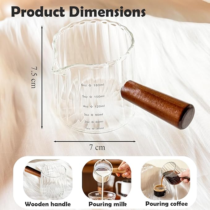 Espresso Measuring Cup with Handle, Espresso Pouring Cup, Espresso Shot Cup, 6oz Glass Measuring Cup For Coffee, Milk, Tea, Baking and Cooking (Clear 180ml)