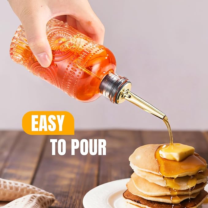 Baalaka 4-Pack Coffee Syrup Dispenser, 7 OZ/200ML Honey Dispenser, Small Syrup Bottles with Funnel & Extra Nozzles, Glass Syrup Dispenser for Coffee Shop, Home Kitchen