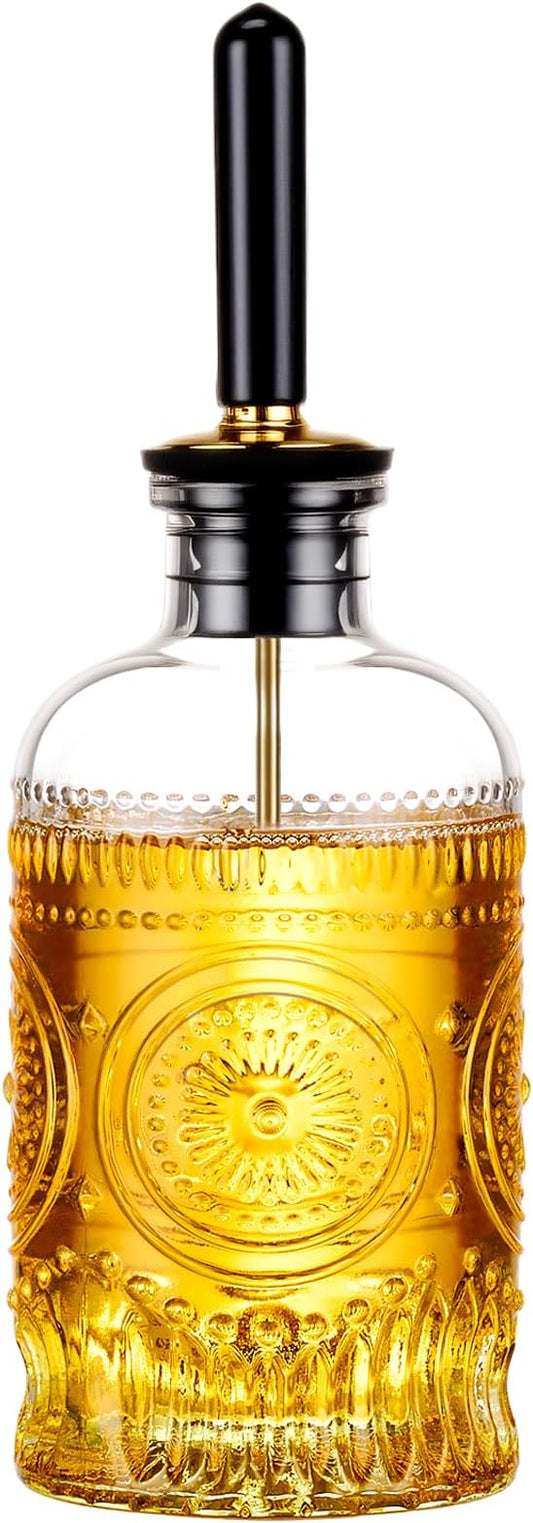 Baalaka Glass Oil Bottles 7OZ, Olive Oil Dispenser Bottle for Kitchen with Metal Spout, Elegant Glass Cooking Dispenser for Kitchen