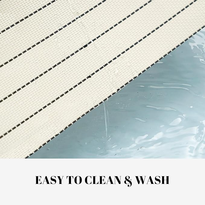 Placemats Set of 4 Vinyl/Plastic Woven Place Mats for Kitchen Table Indoor/Outdoor Washable Placemat Wipeable Dining Table Mats (White Stripes,4)