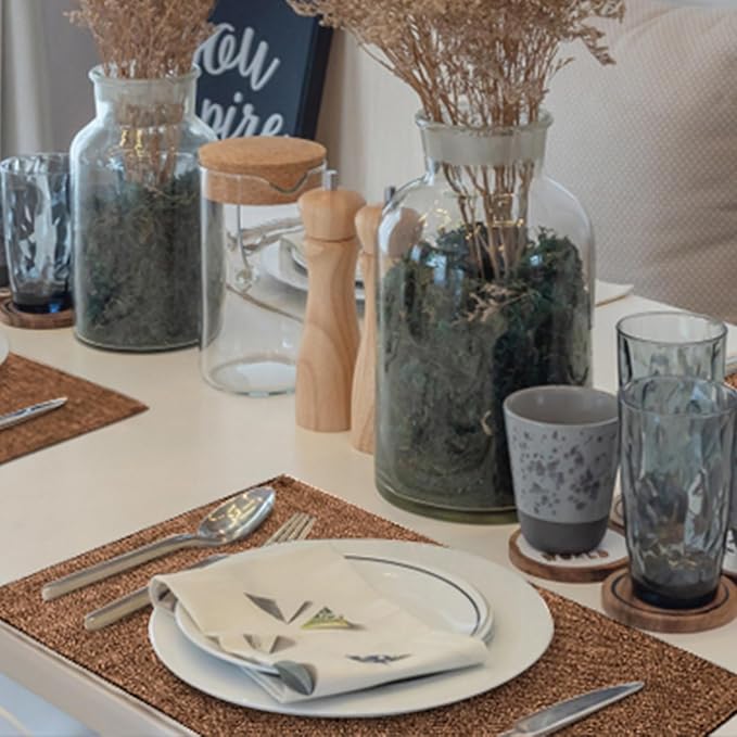homing Faux Cotton Linen Placemats Set of 6, Cloth Washable Farmhouse Dining Table Mats for Indoors & Outdoors, Easy to Clean, Brown, 13 x 19 Inch