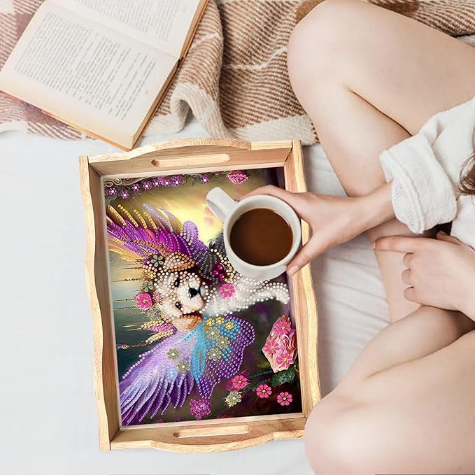 DIY Diamond Serving Tray Diamond Art Painting Creative Design Handmade Wooden Tray Dinner Plate for Coffee Breakfast Home Organizer-Dog