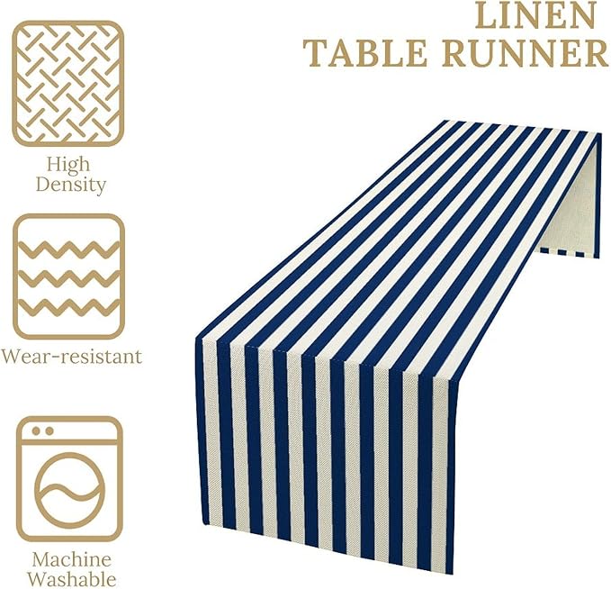 Striped Table Runner,Vintage Navy Blue Abstract Striped Table Runner for Kids Boys Home Decor Kitchen Restaurant Party Potluck 13x60 Inch