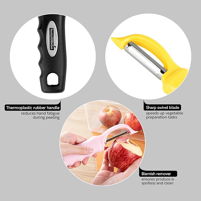 Restaurantware Comfy Grip 7.5 Inch Vegetable Peeler 1 Durable Potato Peeler - Sharp Swivel Blade Ambidextrous Handle Blue Stainless Steel Veggie Peeler Built-In Blemish Remover