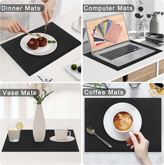 Homaxy Faux Leather Heat Resistant Placemats for Dining Table Set of 8, Waterproof Wipeable Washable PU Table Mats, Easy to Clean Anti-Slip Place Mats, 11.8" x 17", Black