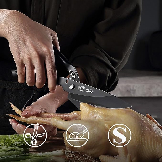 MITSUMOTO SAKARI Heavy Duty Japanese Kitchen Scissors, Titanium-Plated Alloy Steel Poultry Shears, Detachable Multipurpose Kitchen Shears for Chicken, Fish, Meat & Vegetables