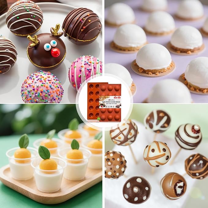 Small 15-Cavity Semi Sphere Silicone Molds Non-Stick,2 Packs Half Sphere Silicone Baking Molds for Making Jelly, Chocolates and Cake