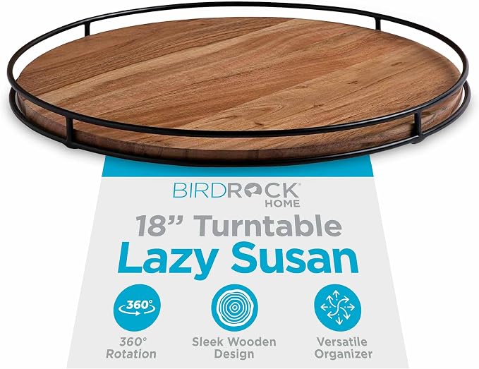 BIRDROCK HOME 18” Wooden Lazy Susan - Espresso - Iron Edges - Table Top Turntable - Cabinet or Pantry Organizer - Decorative Spice Rack Medicine Cleaning Spinning Table - Wood