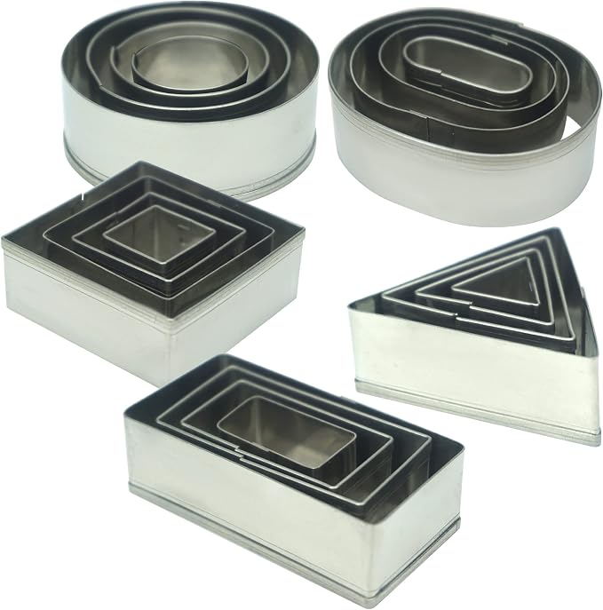20 Pcs MINI Geometric Metal Cookie Cutters Set Fun Stainless Steel Biscuit Molds (Rectangular, Oval, Round, Square, Triangle) for Kitchen, Baking&Decorative Food, Kids, Christmas Holiday Party