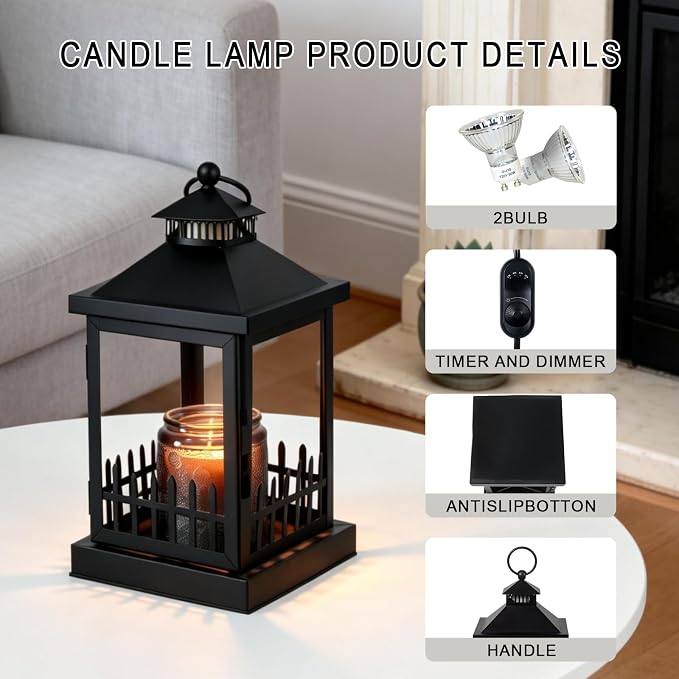 2026 New Candle Warmer Lamp with Timer,Imitating Fence Design Candle Warmer Lamp Dimmable Farmhouse Candle Lamp Warmer,Lantern Candle Warmer Lamps and Hanging Up Designed