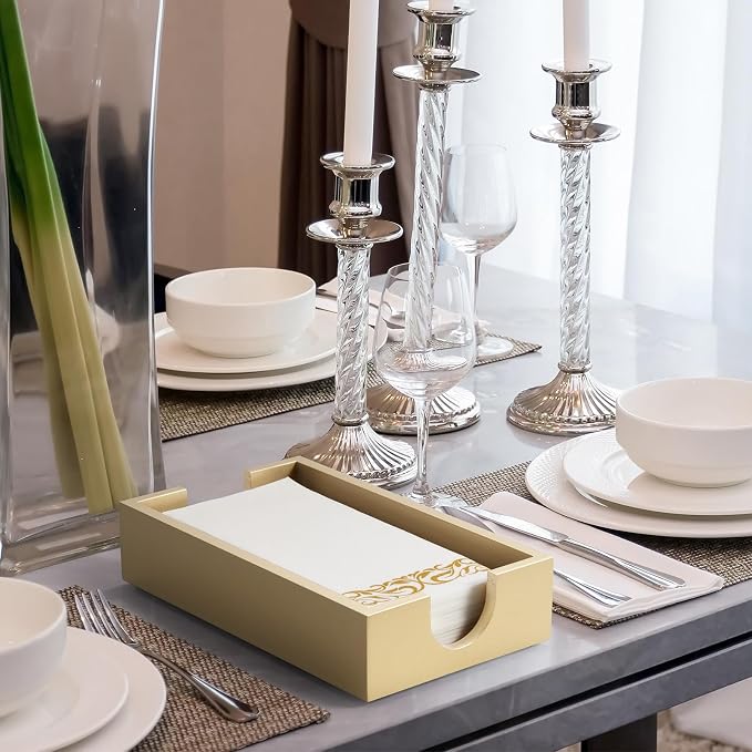 Gold Napkin Holder for Bathroom, Wooden Guest Towel Holder Tray for Bathroom, Disposable Paper Hand Towel Holder for Bathroom Accessories, Dinner Napkin Holder for Kitchen Table Party