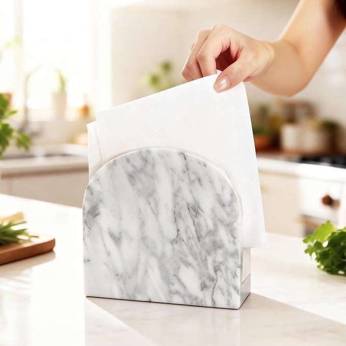 Marble Napkin Holder for Table, Upright Napkin Holders with Marble Unique Texture, Standing Napkin Dispenser for Kitchen Dining Room Counter Tops, Restaurant (Height 5.9")