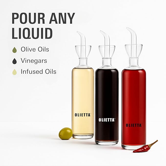 Olietta Olive Oil Dispenser Bottle Borosilicate Glass - 4.2 oz 125ml Non Drip Dispenser - Leak Proof Pourer Vinegar Drizzler Cruet - Easy Clean Drip Free Bottles for Kitchen