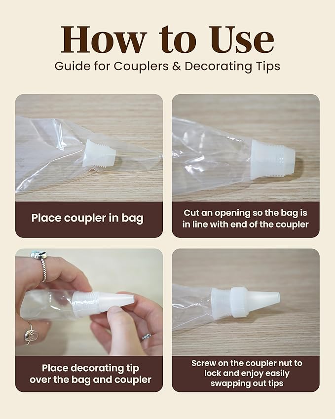 Reusable Plastic Piping Tips - Standard Size Round Tip #10 20 Pack with 2 Couplers Icing Nozzles for Cake Decoration Dessert Design Baking Supplies and Piping Bags Base Ø 0.75", Height 1.25"