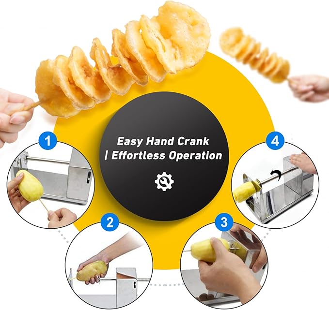 RioRand Manual Spiral Potato Cutter, Stainless Steel Tornado Twister with Blades for Curly Fries, DIY Potato Slicer for Home Kitchen, BBQ, Carrots, Cucumbers