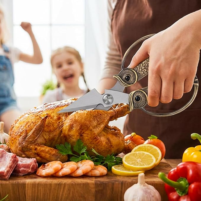 WARMHEART Owl Kitchen Scissors All Purpose, Stainless Steel Heavy Duty Sharp Shears for Meat, Chicken, Fish, Poultry, Herb, Bread (Rose gold, Large)