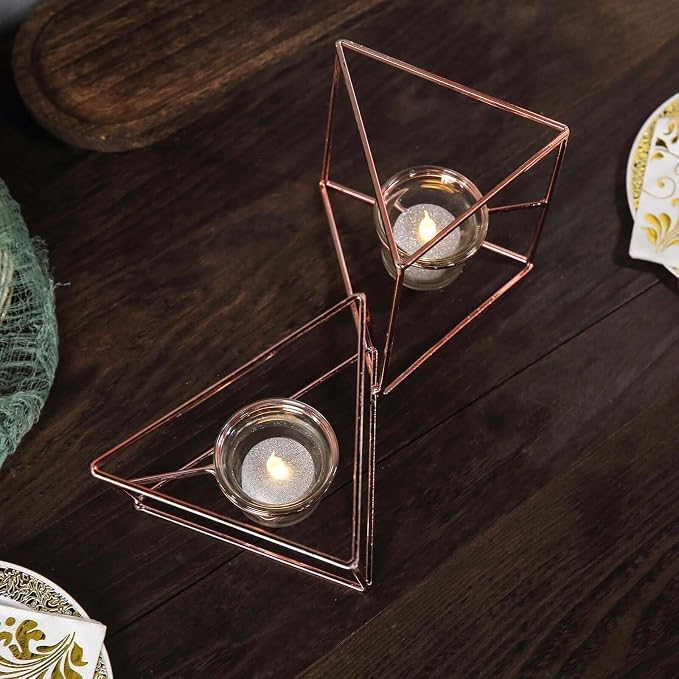 Efavormart 9" Rose Gold Geometric Candle Holder Set 2 Metal Geometric Centerpieces Joint Together