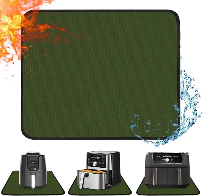 Heat Resistant Mat for Air Fryer, 12 x 14in Heat Resistant Mat for Countertop, Fireproof Silicone Countertop Protector Appliance Slider Hot pod for Air Fryer, Coffee Maker, Toaster, Oven (Green)