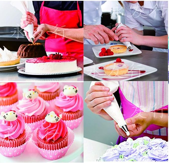 Joyeee Reusable Piping Bags, Thickened 4 Pcs Cupcake Cake Icing Piping Bags Set, 4 Size Cake Decorating Bags - Mini Small Medium Large Heavy Duty Cake Piping Bags, Pink