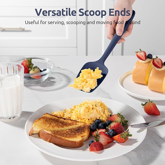 U-Taste Flat Spatula & Spoon Spatula: 11.38in 600ºF Heat Resistant Silicone Bowl Scraper, Flexible Rubber Kitchen Cooking Mixing Utensil with Upgraded Non-Stick Surface (Set of 2, Midnight Blue)