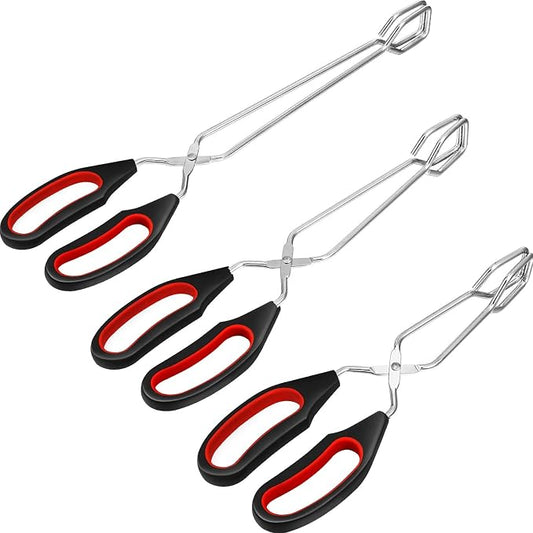 Boao 3 Pack Stainless Steel Scissor Cooking Tongs Kitchen Wire Metal Tongs for Cooking 9-inch 11-inch and 12-inch Heat Resistant Small Scissor tong for BBQ Grilling Tool with Silicone Handle