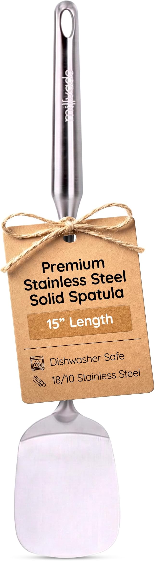 Millvado Stainless Steel Cooking Spatula,15 Inch Metal Turner, Kitchen Slotted Flipper For Grills, Camping BBQ’s, Frying Pancakes, Burgers, Large Cookware For the Professional Chef