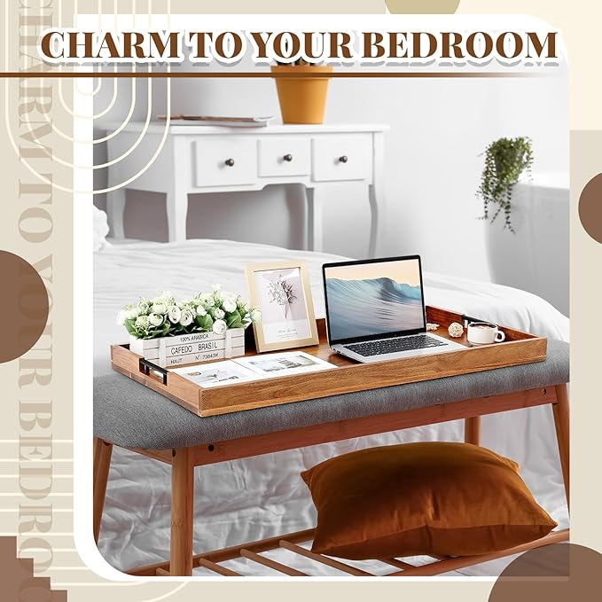Blushtier 40 x 20 Inch Wood Serving Tray Extra Large Ottoman Tray with Handle Oversized Rectangle Extra Long Vintage Decorative Platters for Kitchen Food Beverage Fruit Snack Tea Coffee Table Decor