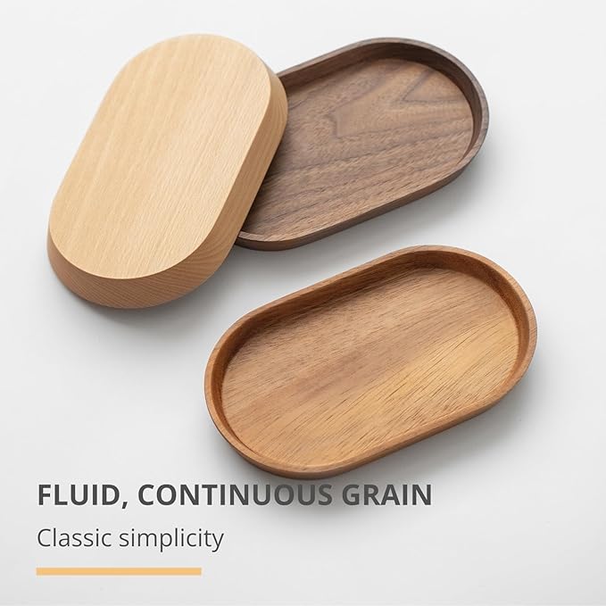 Vandroop Wooden Mini Serving Tray for Parties, Tea&Coffee Table Tray, Small Oval Wood Plate for Fruit&Snacks, Decorative Tray for Jewellery Key Coin, Tray for Bathroom (Walnut, 7.8”×4.66”)