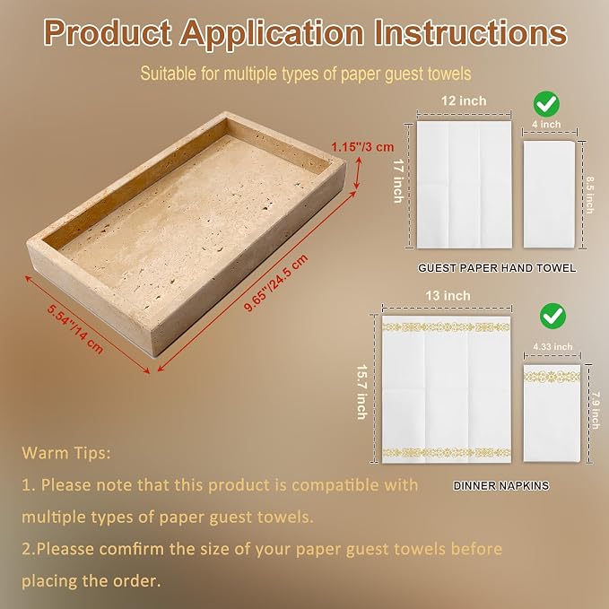 Natural Travertine Guest Towel Holder, Stone Napkin Holder for Bathroom,Gorgeous Bathroom Napkin Holder Tray, Stylish Guest Towel Holder Tray for Bathroom Toilet Dining Table, Beige
