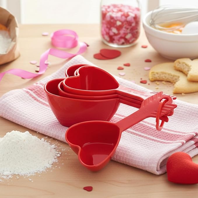 UP 4-Piece Heart Melamine Measuring Cups Set, Professional Nesting Baking and Cooking Tools for Liquid and Dry Ingredients, Red