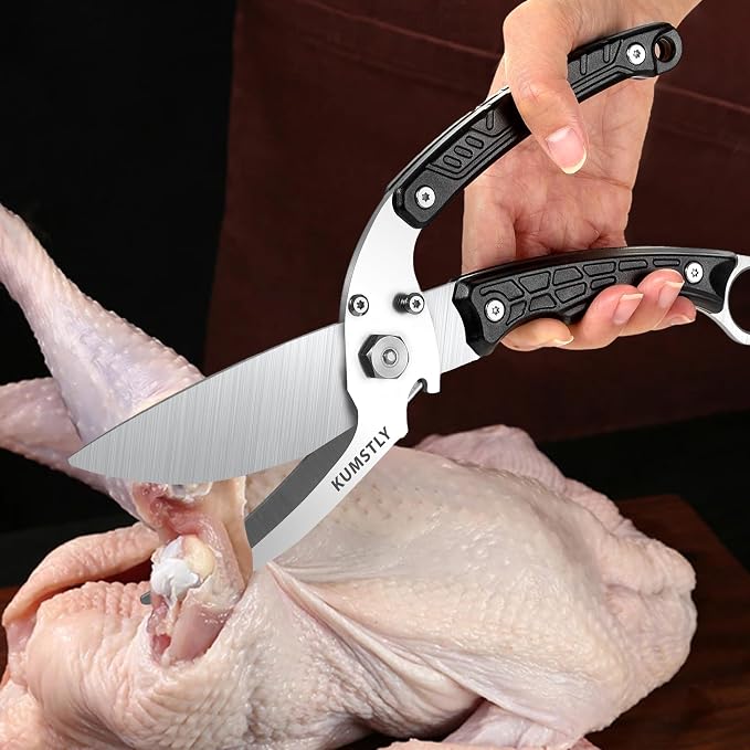 Kitchen Scissors All Purpose Kitchen Shears Heavy Duty for Cutting Chicken, Turkey, Meat, Bones, Vegetables Stainless Steel Spatchcock Shears Multipurpose Food Scissors (Black)
