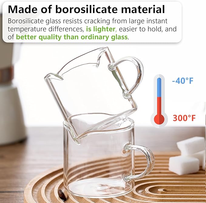 Espresso Cups Set of 2, 4 oz Double Spouts Cup, Espresso Shot Glasses with Handle, V-Shaped Spout Milk Cup, Borosilicate Glass, Mini Clear Glasses for Coffee Bar, Machine Accessorie