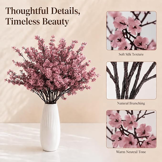 Mandy's Dusty Pink Artificial Baby’s Breath Flowers 6 Bundles Silk Gypsophila, 18.5 Inch European Style Modern Home Decor Centerpiece, Neutral Wedding Flower Arrangements