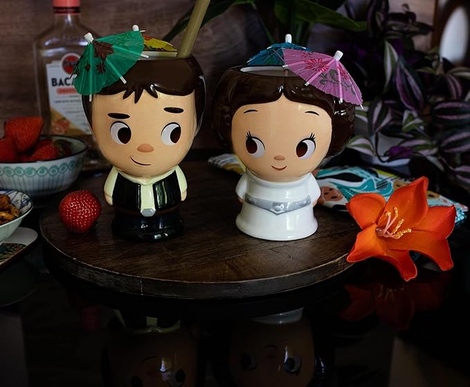 Cupful of Cute Star Wars Han Solo and Princess Leia 16-Ounce Ceramic Mugs, Set of 2 | Tumbler Cocktail Glasses For Home Barware Set | Coffee Cups For Espresso, Lattes | Romantic Gifts and Collectibles