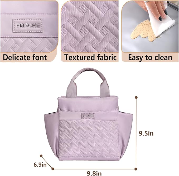 Lunch Bag for Women,Reusable Insulated Lunch Box Large Capacity Lunch Tote Bags with Side Pockets and Bottle Holder for Work or Travel (PURPLE)
