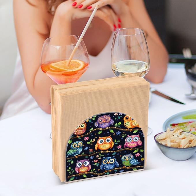 Napkin Holder Acrylic Napkin Holder for Table Kitchen Party Restaurant U Shaped Upright Napkin Dispenser Organizer Vibrant Owls Branches Flowers Spring