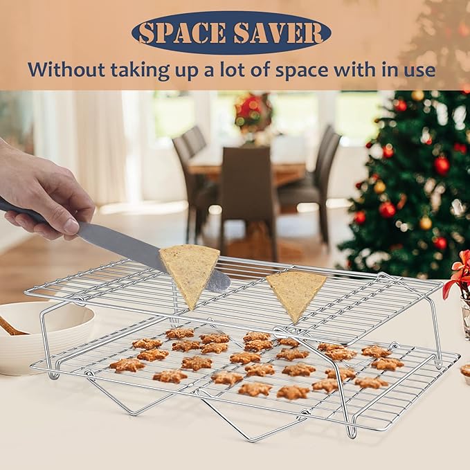 E-far 5-Tier Cooling Rack, 15”x10.1" Stainless Steel Stackable Wire Cooling Rack for Baking Cooking, Folding Leg & Non-toxic, Oven Safe & Dishwasher Safe