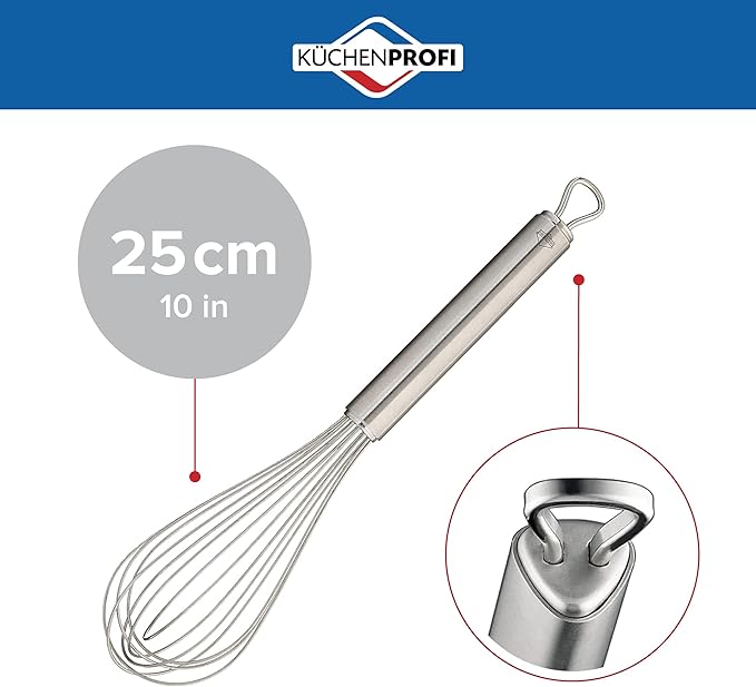 Küchenprofi Stainless Steel Handle for Eggs, Batter, and Dough, Metal Whisk for Kitchen Use, Silver, 10 Inches