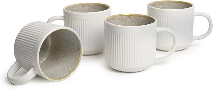 SANGO Anderson Cream Coffee Mugs Set of 4, 16.5 oz Stoneware Coffee Mug Set, Big Ceramic Tea Cup with Reactive Glaze for Cappuccino, Latte, Large Coffee Cups with Handle, Microwave & Dishwasher Safe