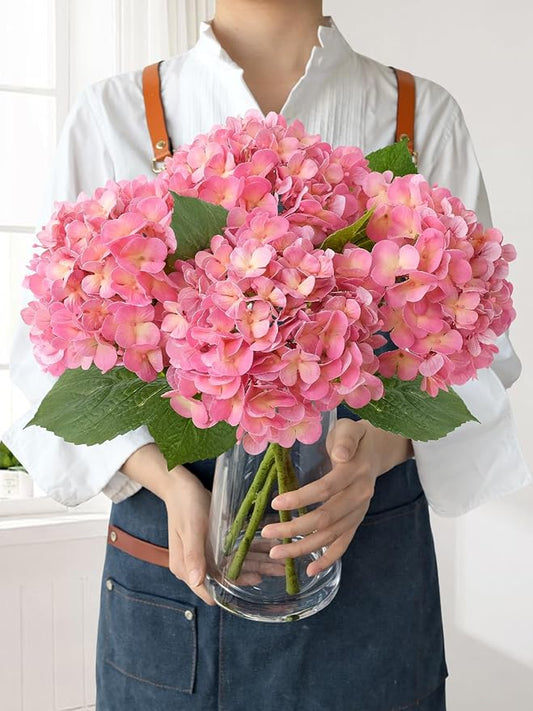 JINWOE Light Pink Faux Hydrangea Flowers for Decoration,4Pcs 20" Real Touch Lifelike Faux Flowers, Full Fake Artificial Hydrangeas with Stems for Bouquet Table Centerpieces Spring Home Decoration