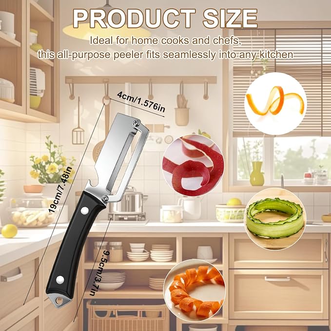2026 Upgrade Premium Vegetable Peeler,with Wooden Handle and Bottle Opener,3-in-1 Stainless Steel Kitchen Tool,Easy to Clean for Fruit Potato Pumpkin Papaya(2 Pcs)