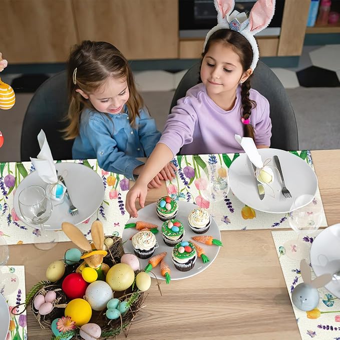 Niviy Floral Spring Placemats Set of 6, Easter Placemats Tulip Butterfly Table Mats Spring Table Decorations for Home Party 12x18 Inch