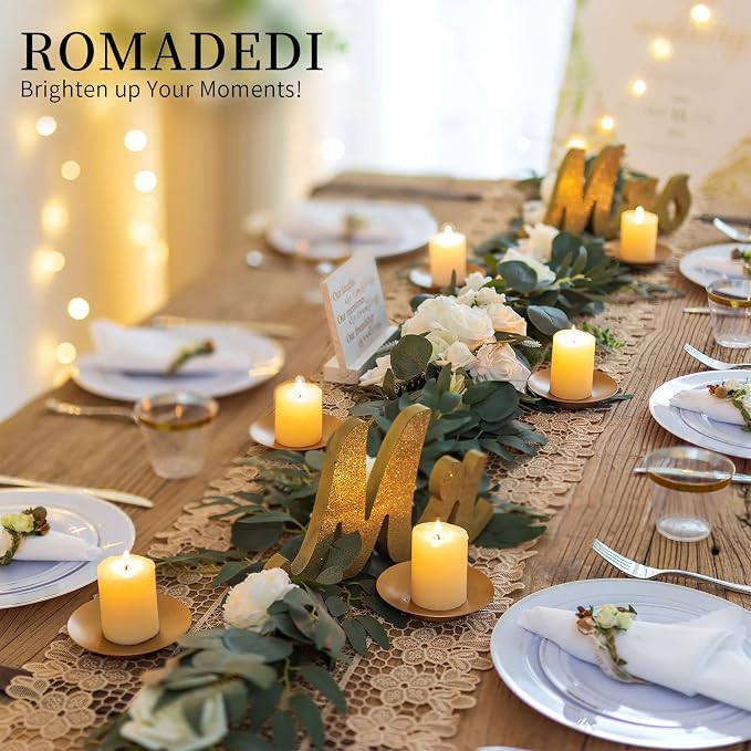 Romadedi Iron Plate Candle Holder, Gold Candle Holders for Pillar, Set of 4 Small Candle Tray, Pillar Candle Holder Plate Metal Candle Stand for Coffee Table Decor, Wedding, Party, Home Decor